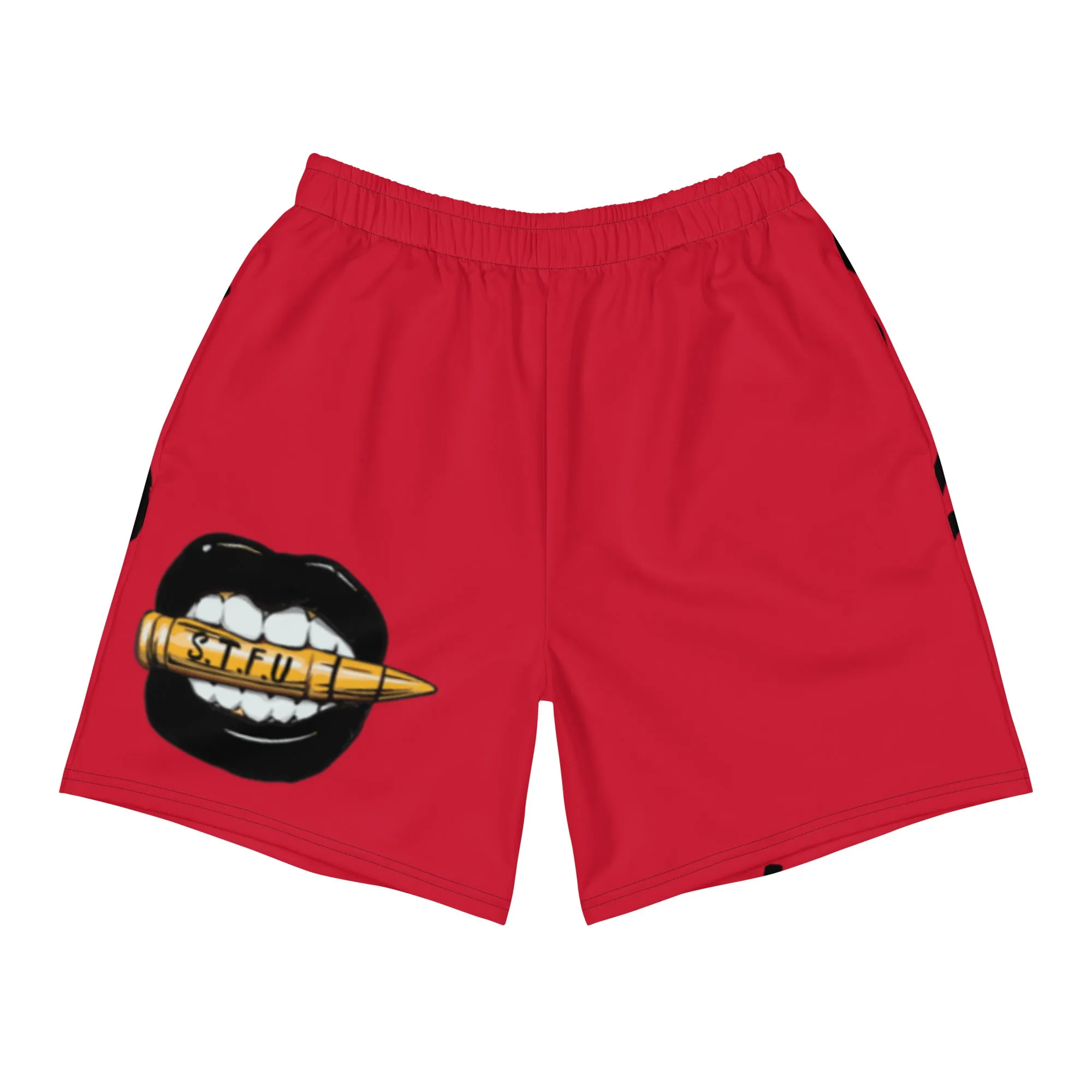 STFU Black Logo Men's Athletic Long Shorts - Red