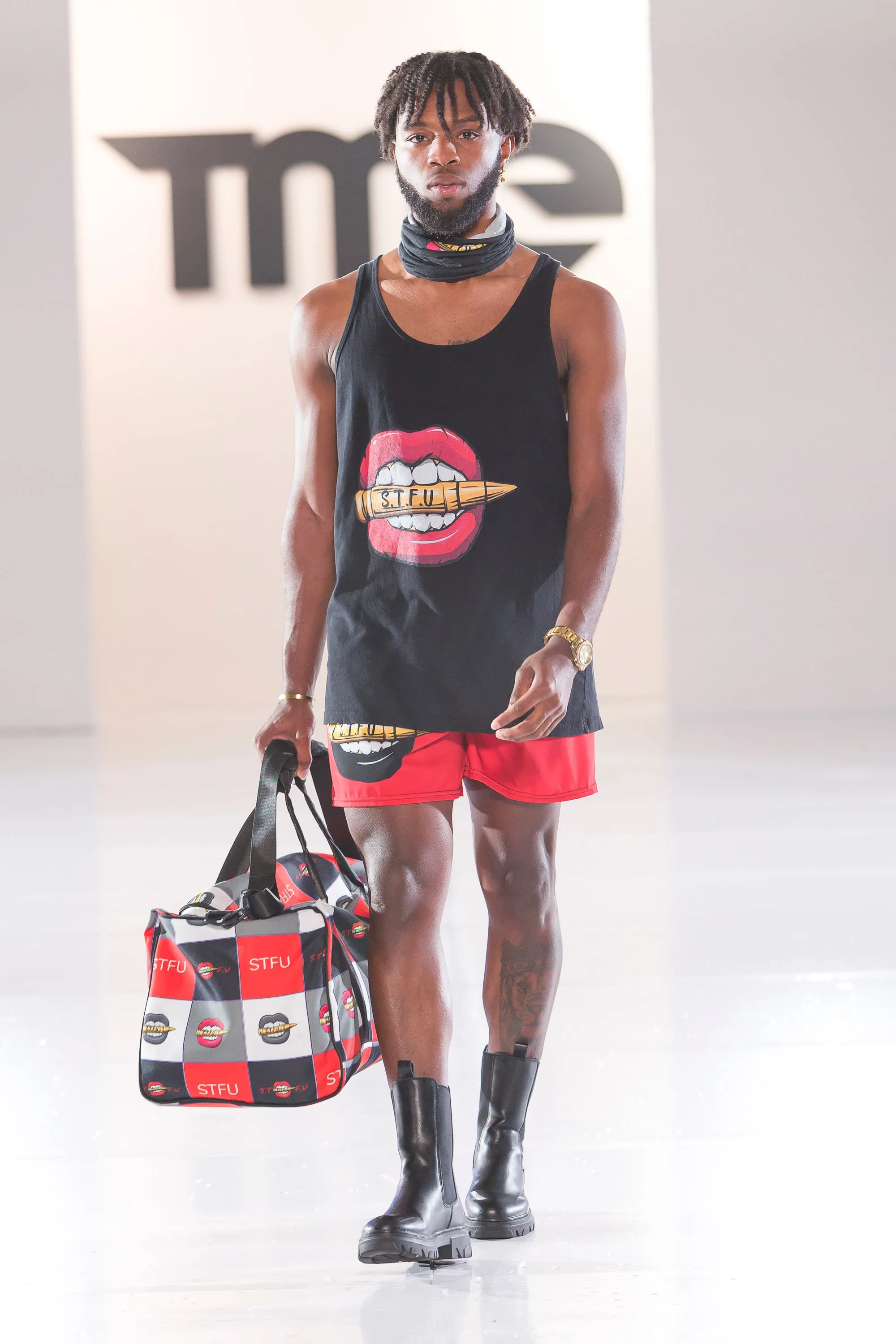 STFU Black Logo Men's Athletic Long Shorts - Red