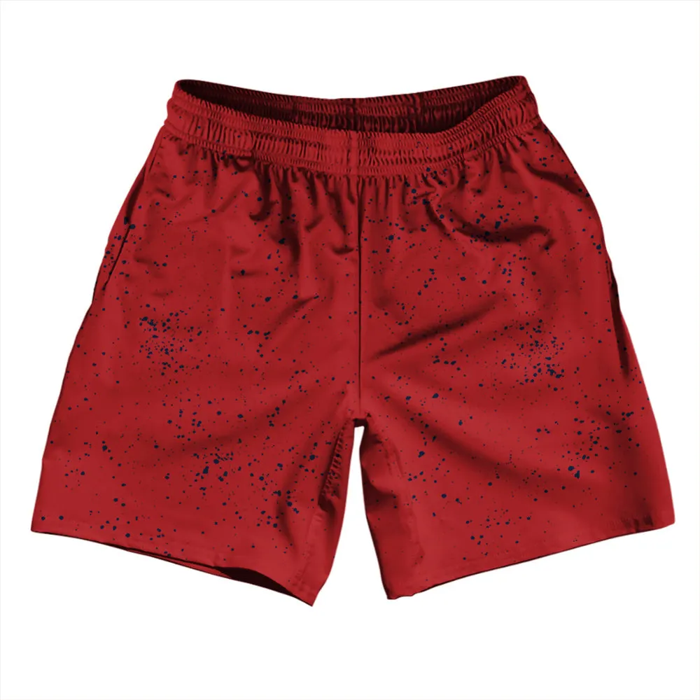 Super Fly Pattern Blue Navy and Red Dark Athletic Running Fitness Exercise Shorts 7" Inseam Shorts Made In USA
