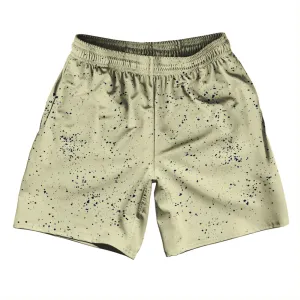Super Fly Pattern Blue Navy and Vegas Gold Athletic Running Fitness Exercise Shorts 7" Inseam Shorts Made In USA