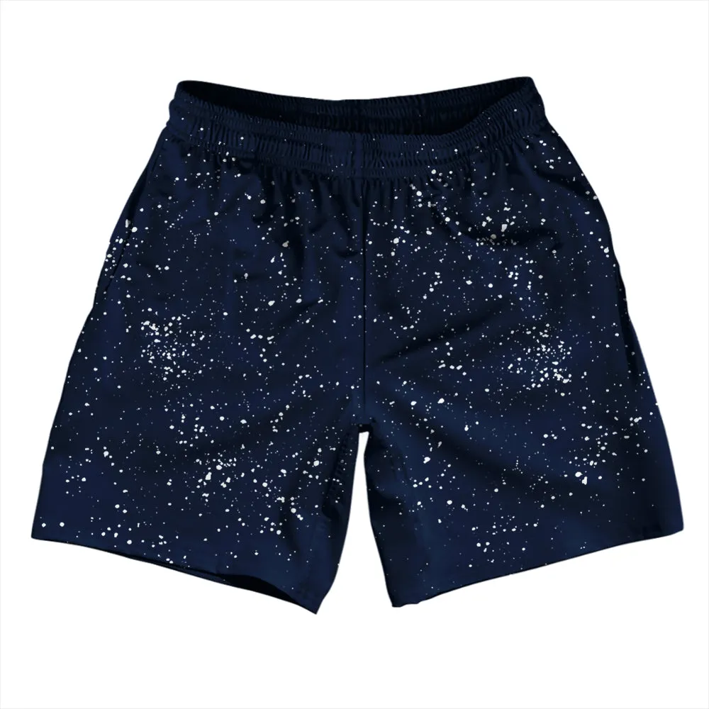 Super Fly Pattern Blue Navy and White Athletic Running Fitness Exercise Shorts 7" Inseam Shorts Made In USA