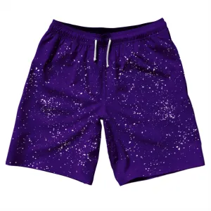 Super Fly Pattern Purple Lakers and White 10" Swim Shorts Made in USA