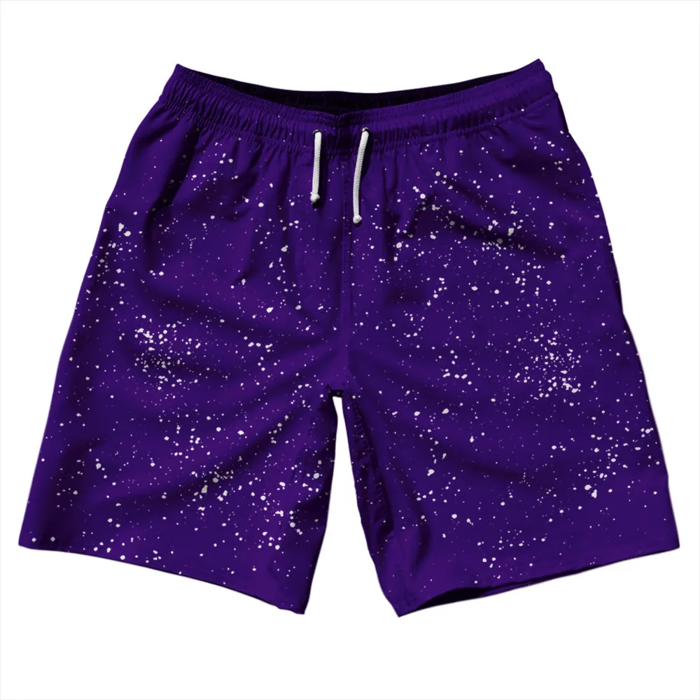 Super Fly Pattern Purple Lakers and White 10" Swim Shorts Made in USA