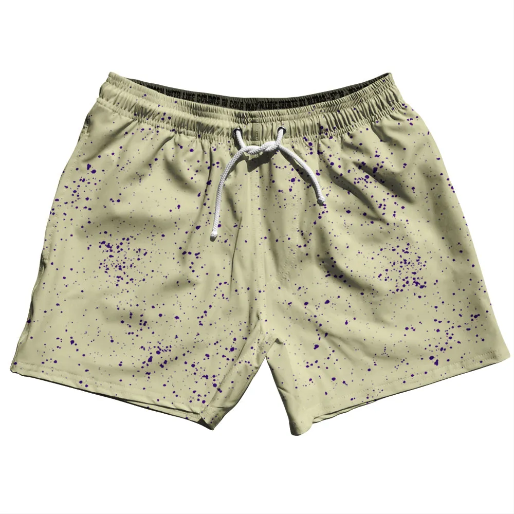Super Fly Pattern Purple Medium and Vegas Gold 5" Swim Shorts Made in USA