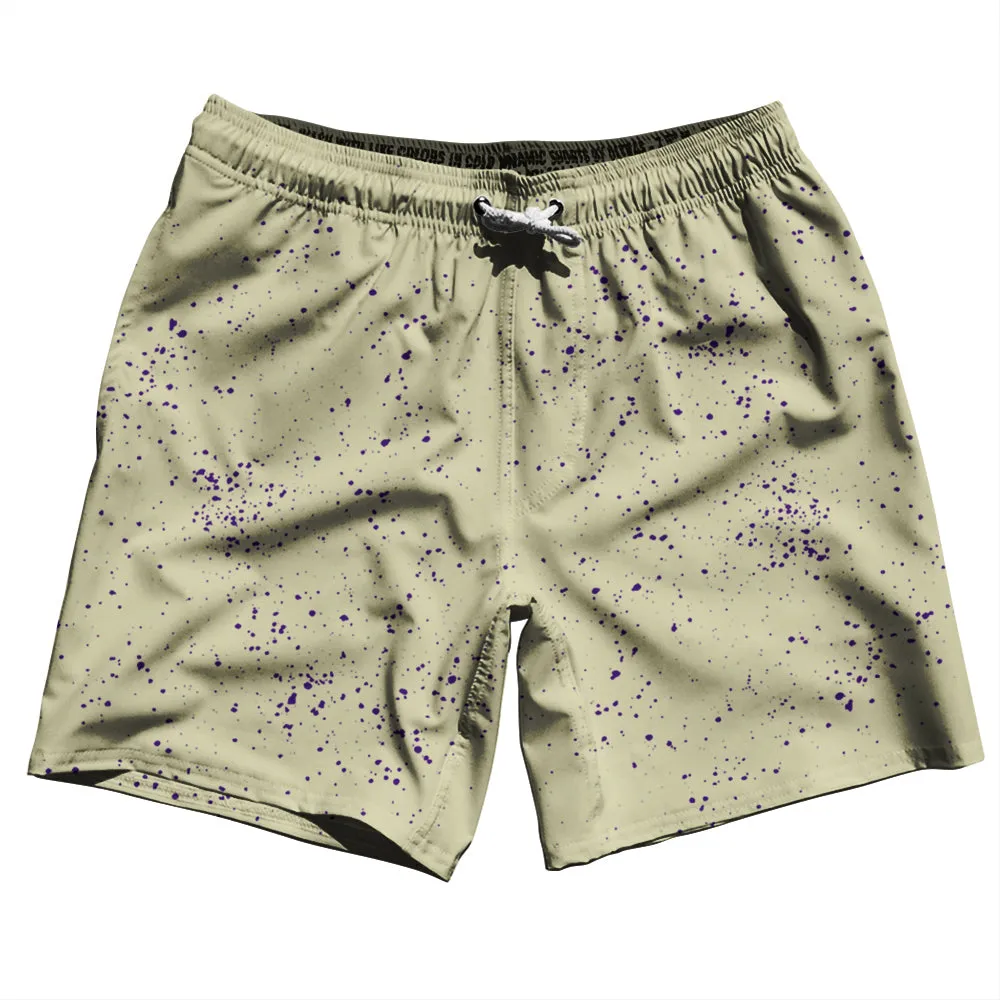 Super Fly Pattern Purple Medium and Vegas Gold Swim Shorts 7" Made in USA