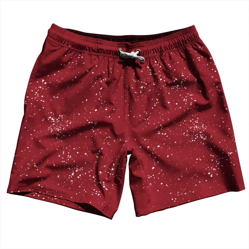 Super Fly Pattern Red Cardinal and White Swim Shorts 7" Made in USA