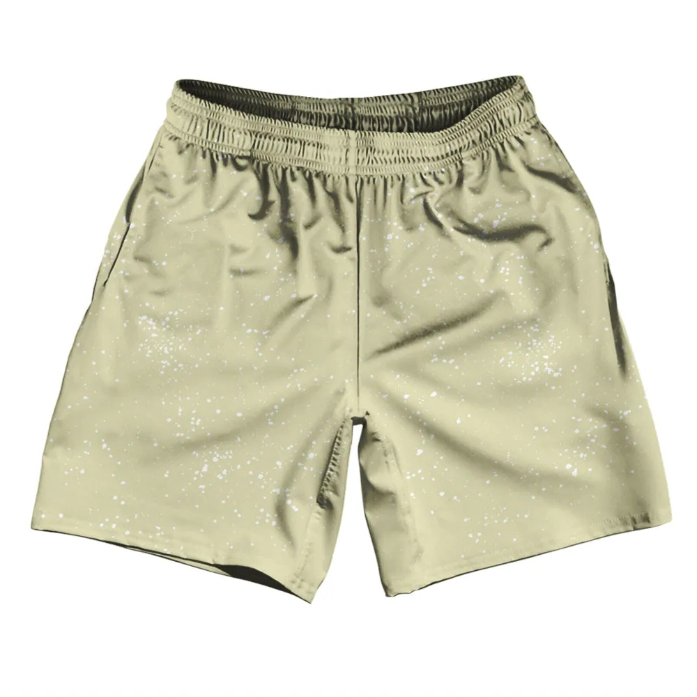 Super Fly Pattern Vegas Gold and White Athletic Running Fitness Exercise Shorts 7" Inseam Shorts Made In USA
