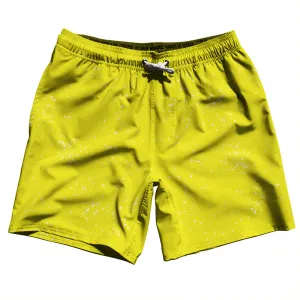 Super Fly Pattern Yellow Bright and White Swim Shorts 7" Made in USA