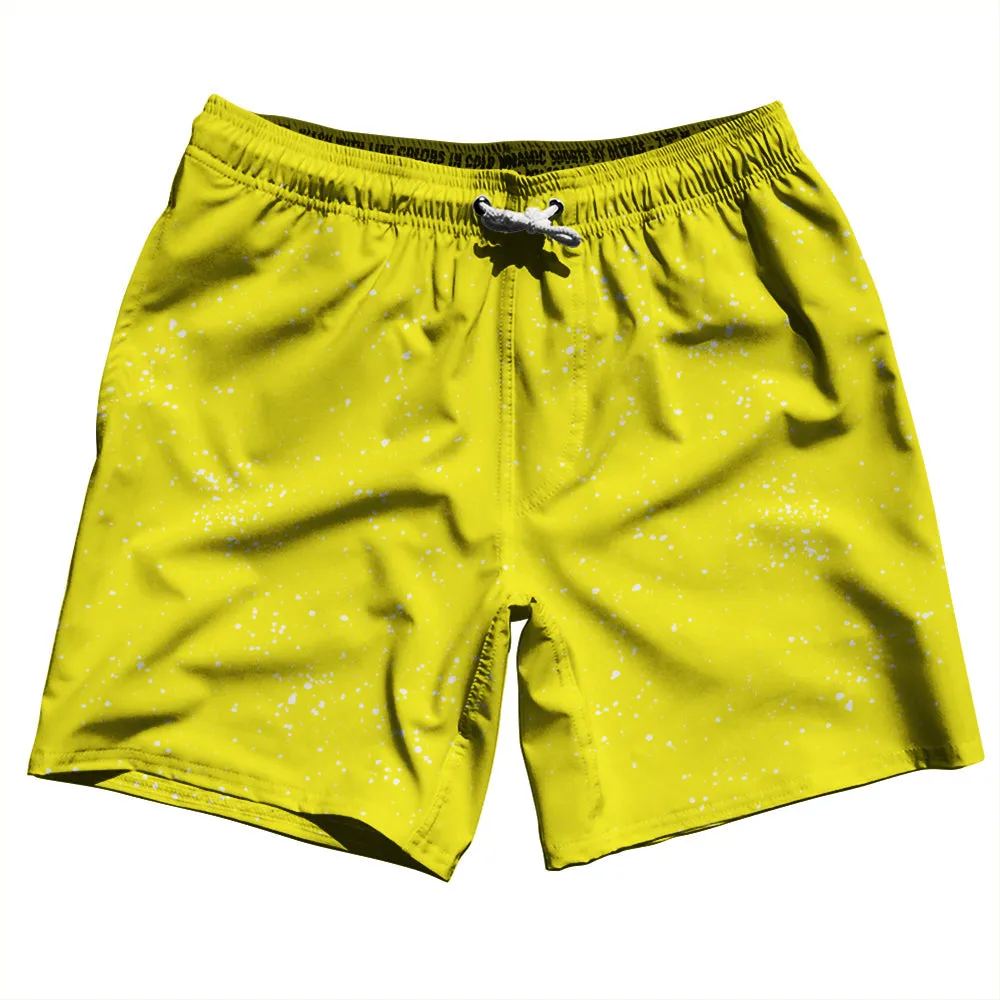Super Fly Pattern Yellow Bright and White Swim Shorts 7" Made in USA