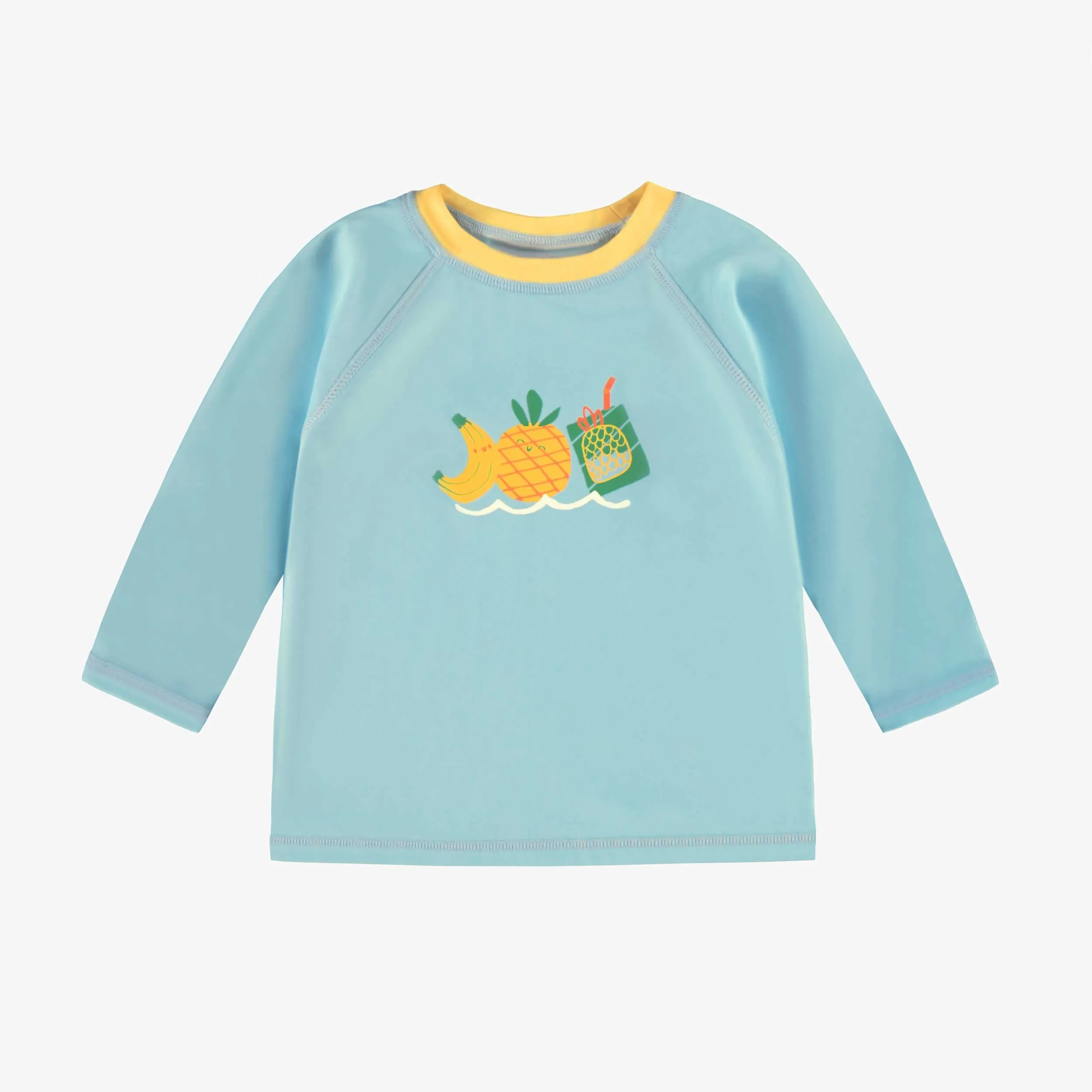T-shirt de bain bleu avec illustration estivale, bébé || Blue bathing t-shirt with summer illustration, baby