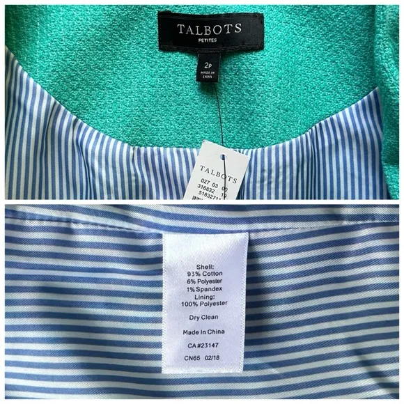 TALBOTS NWT 2P Petite Flare-Sleeve Tweed Jacket • Turquoise Green • Aquamarine