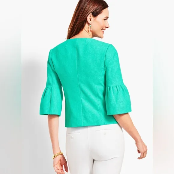 TALBOTS NWT 2P Petite Flare-Sleeve Tweed Jacket • Turquoise Green • Aquamarine