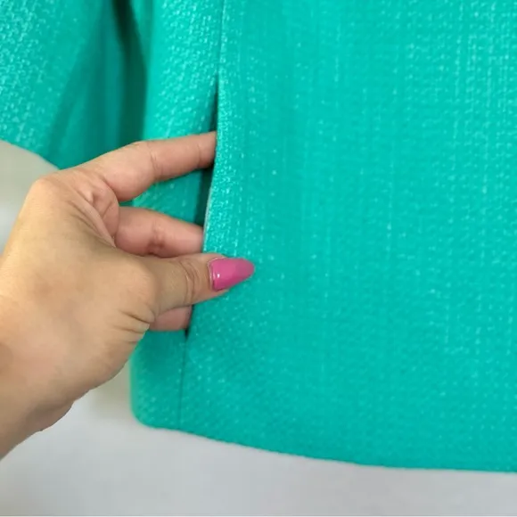 TALBOTS NWT 2P Petite Flare-Sleeve Tweed Jacket • Turquoise Green • Aquamarine