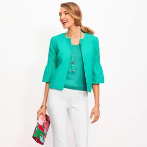 TALBOTS NWT 2P Petite Flare-Sleeve Tweed Jacket • Turquoise Green • Aquamarine