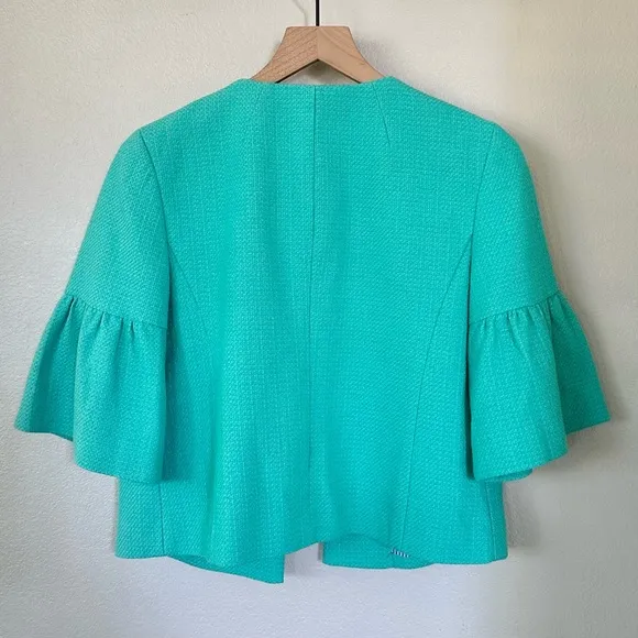 TALBOTS NWT 2P Petite Flare-Sleeve Tweed Jacket • Turquoise Green • Aquamarine