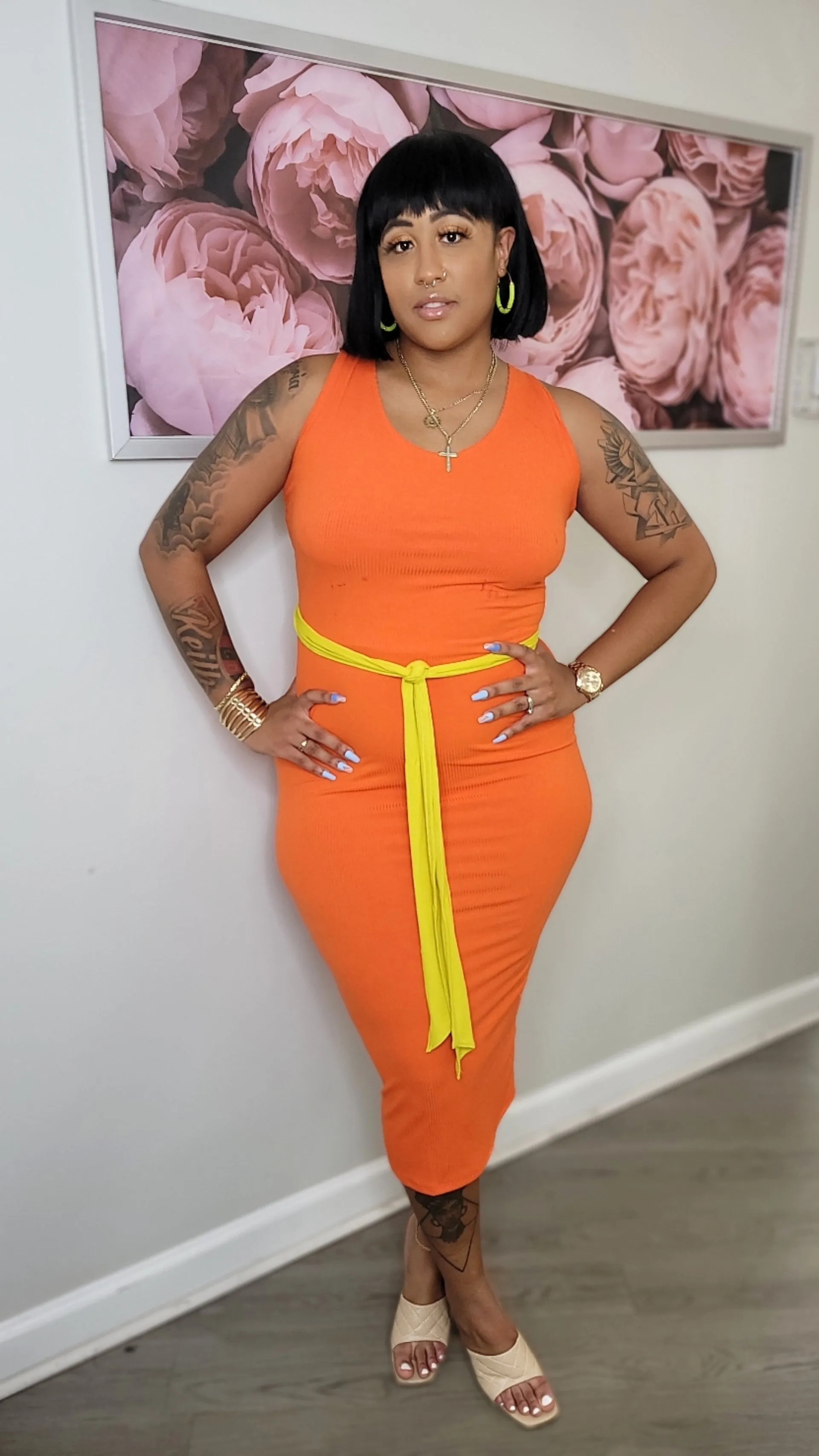 Tangy Tangerine Midi Plus size Dress