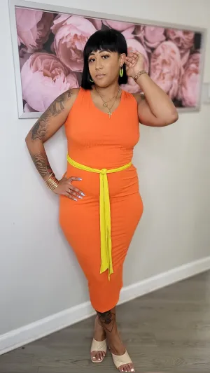 Tangy Tangerine Midi Plus size Dress