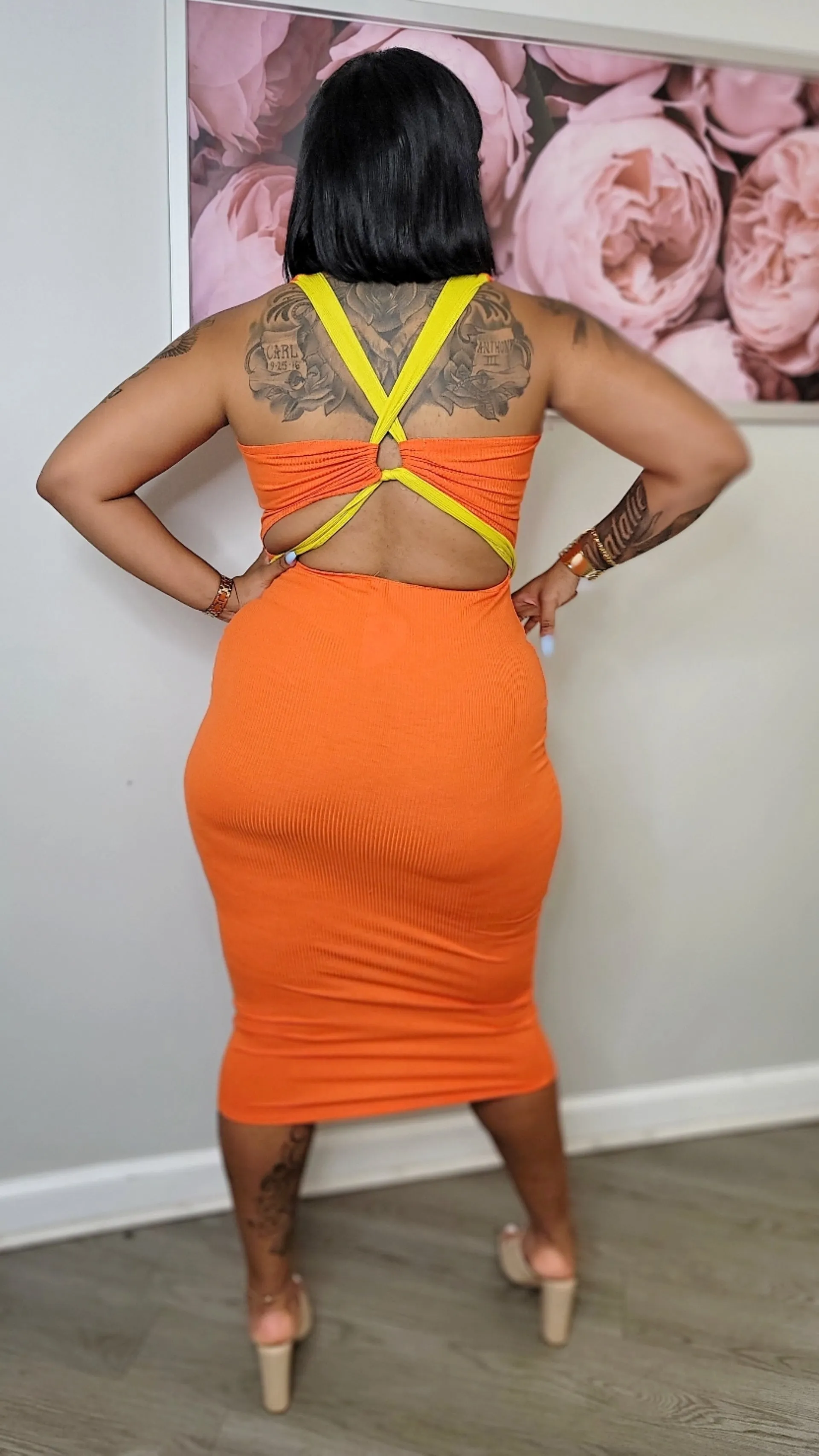 Tangy Tangerine Midi Plus size Dress