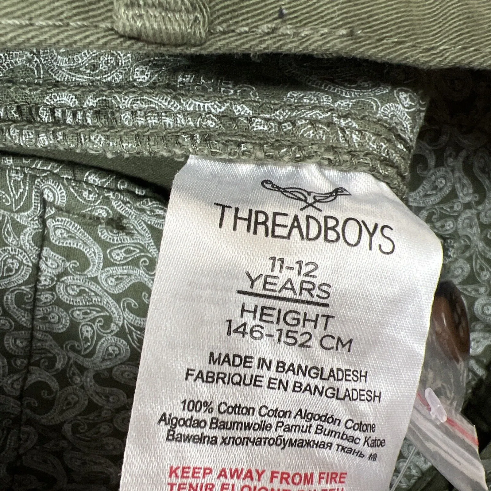 Threadboys Boys Chino Shorts Size 11-12 Years (New)