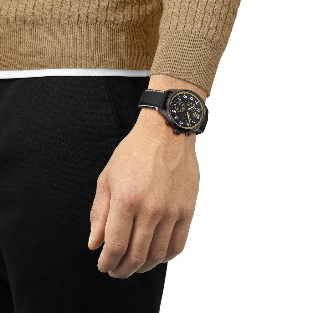 Tissot Chrono XL Vintage Mens Black Tone Black Dial Leather Strap Watch