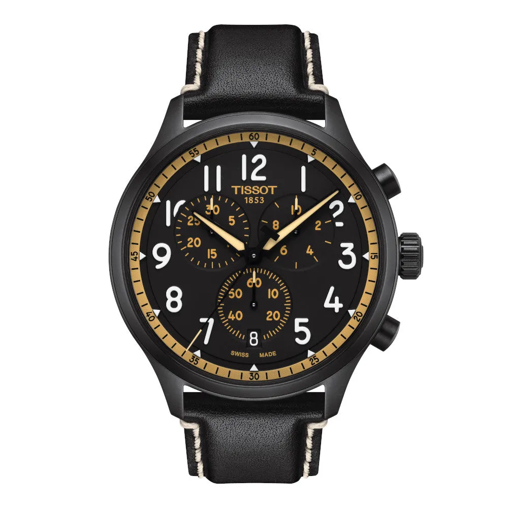 Tissot Chrono XL Vintage Mens Black Tone Black Dial Leather Strap Watch