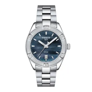 Tissot PR 100 Sport Chic Stainless Steel Black Mother of Pearl Dial Watch