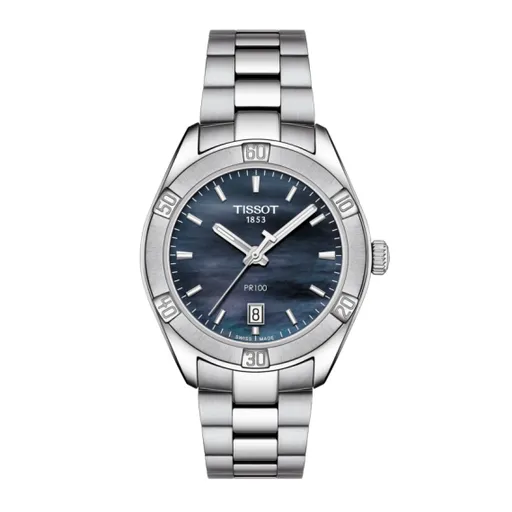 Tissot PR 100 Sport Chic Stainless Steel Black Mother of Pearl Dial Watch