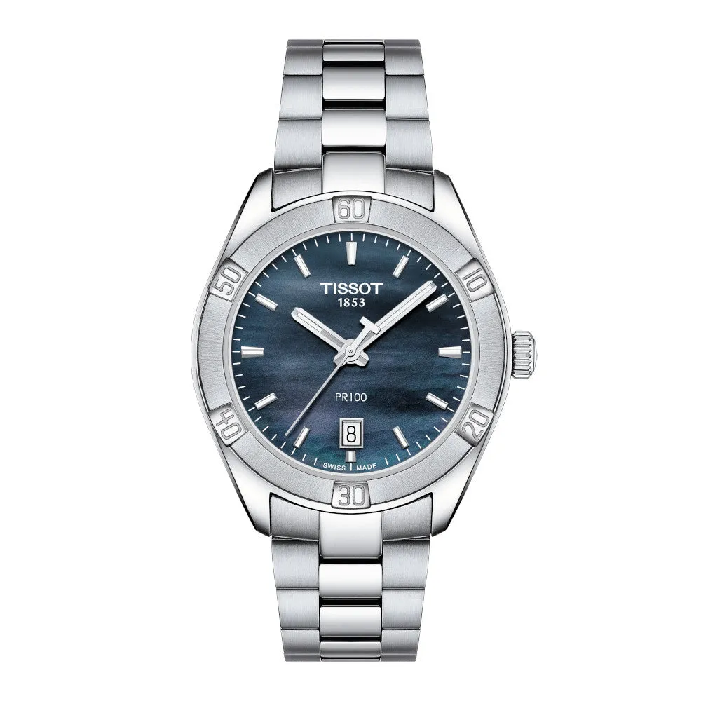 Tissot PR 100 Sport Chic Stainless Steel Black Mother of Pearl Dial Watch