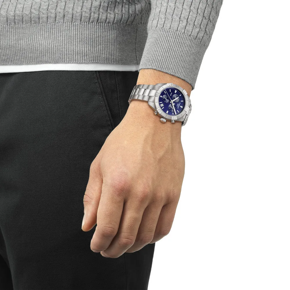 Tissot PR 100 Sport Mens Stainless Steel Chronograph Blue Dial Watch