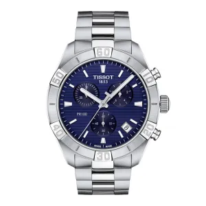 Tissot PR 100 Sport Mens Stainless Steel Chronograph Blue Dial Watch