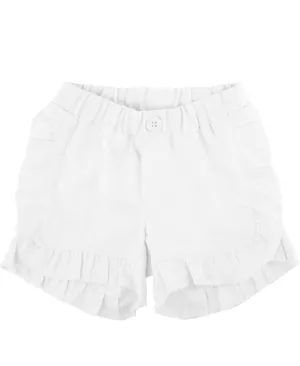 Toddler Girls White Ruffle Trim Woven Shorts