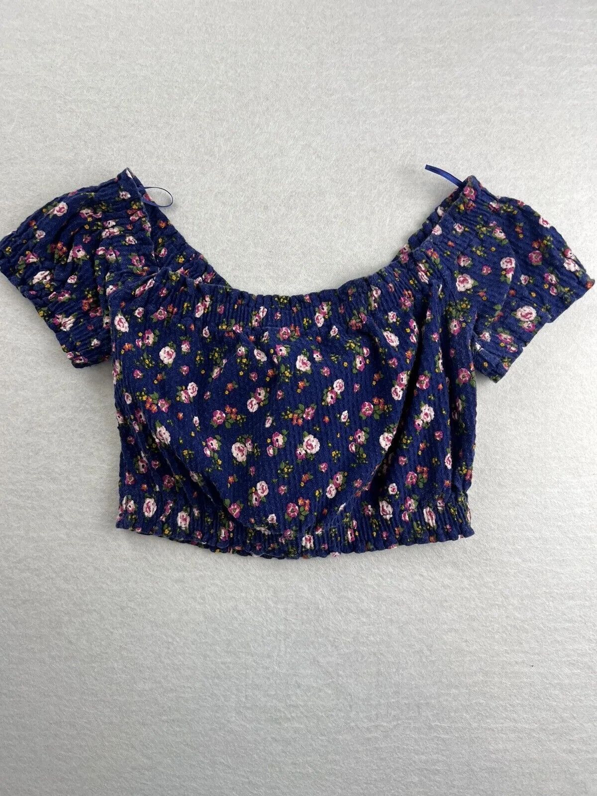 Topshop Petite Womens Blue Floral Crop Top Size UK 8