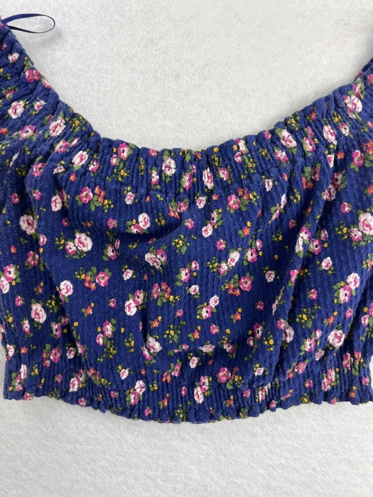 Topshop Petite Womens Blue Floral Crop Top Size UK 8