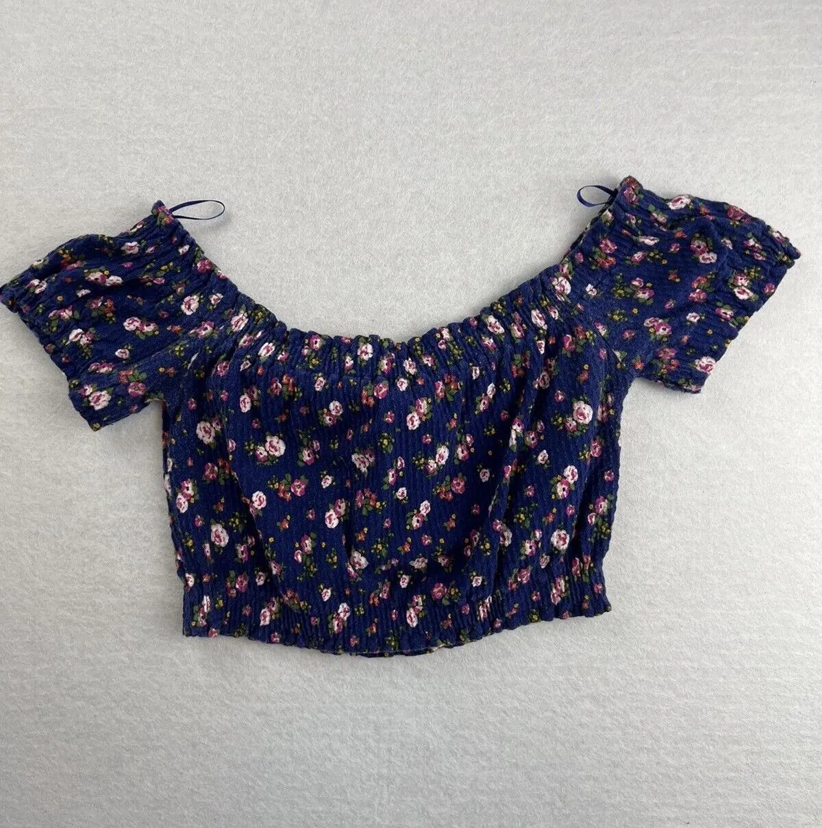 Topshop Petite Womens Blue Floral Crop Top Size UK 8