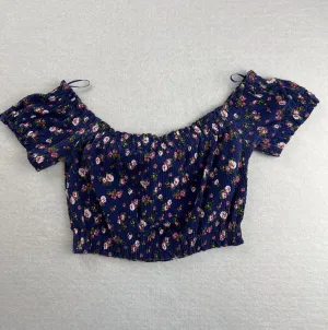Topshop Petite Womens Blue Floral Crop Top Size UK 8