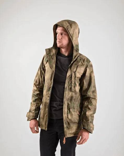 Troy Mens Wax Jacket - Khaki and Camo