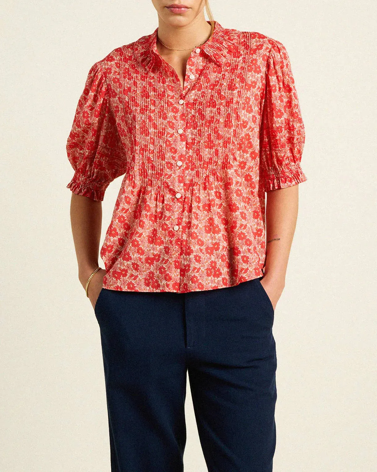 Trw1405 Red Daisy Blouse