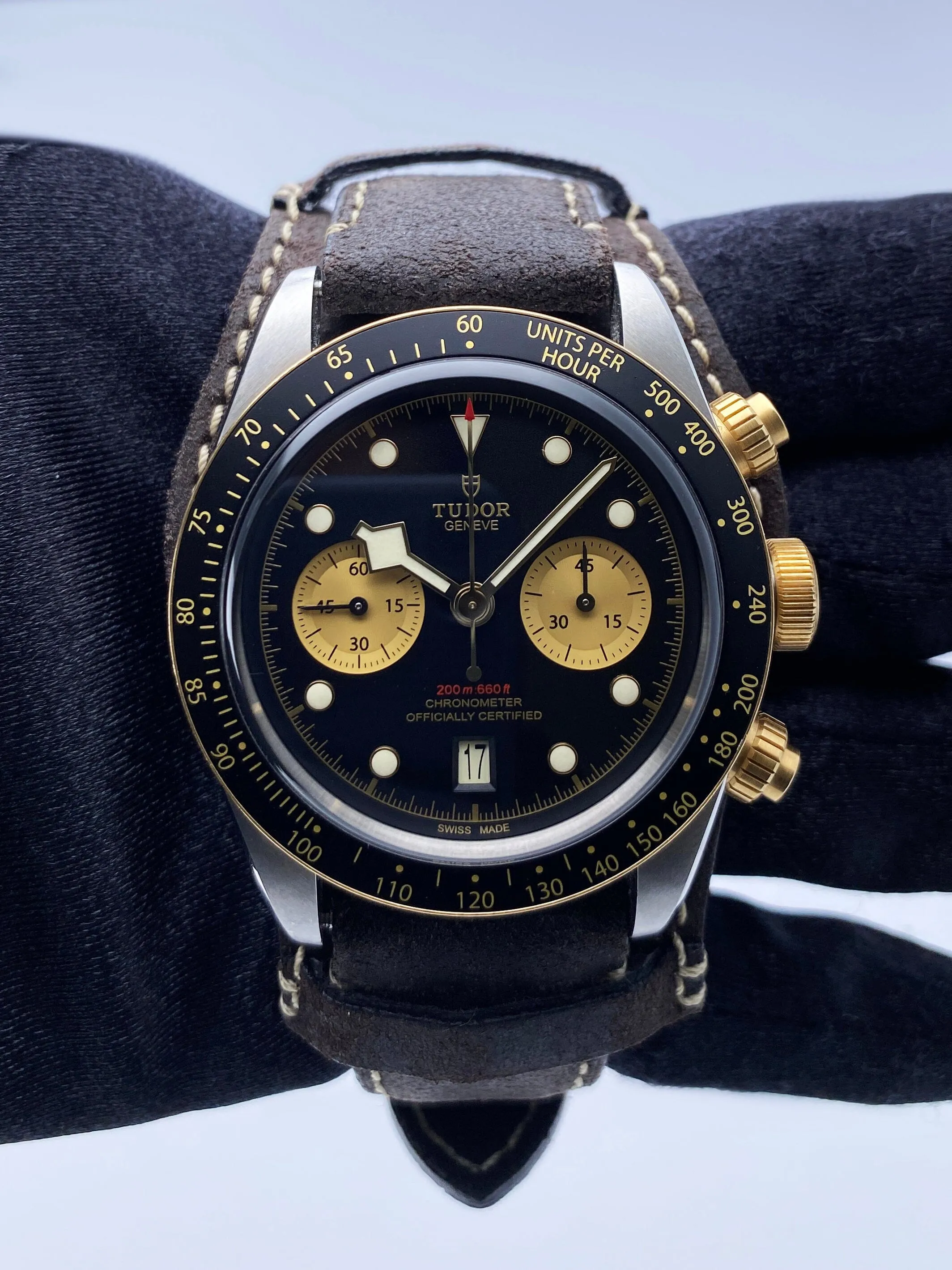 Tudor Heritage Black Bay Chronograph 79363N Mens Watch Box Papers