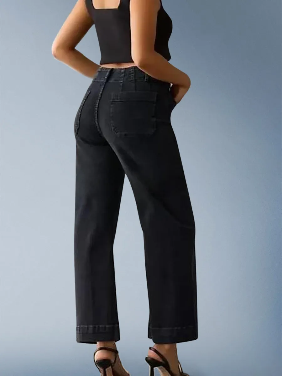 Tummy Control Cropped Wide-Leg Jeans
