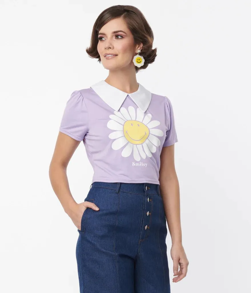 Unique Vintage x Smiley® Purple Flower Tee Top