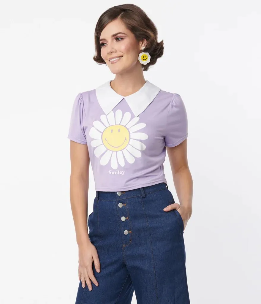 Unique Vintage x Smiley® Purple Flower Tee Top