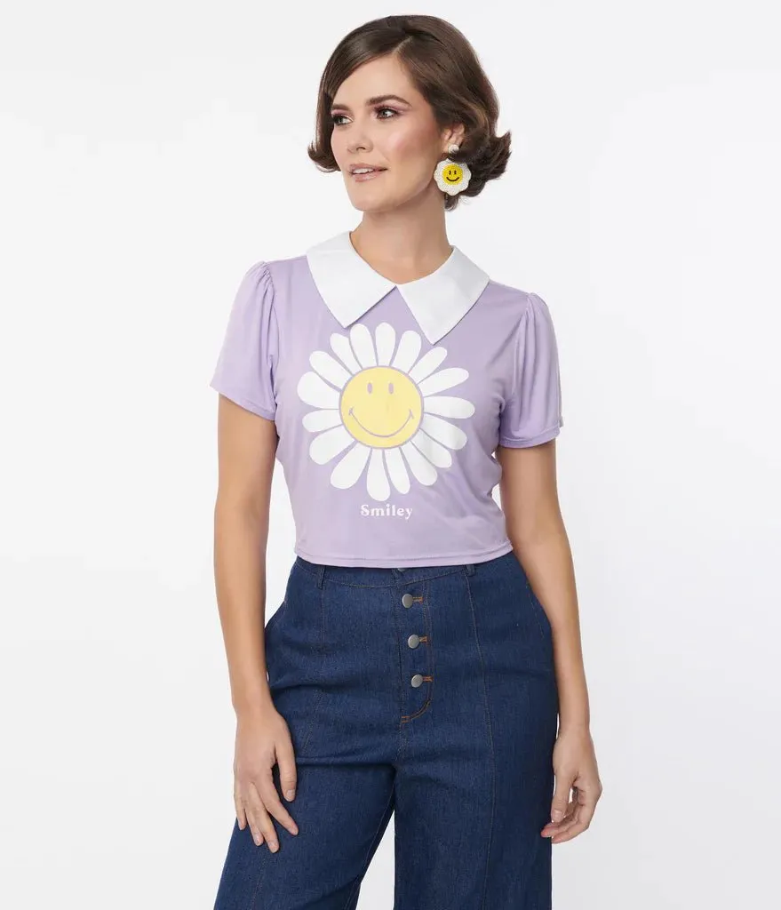 Unique Vintage x Smiley® Purple Flower Tee Top