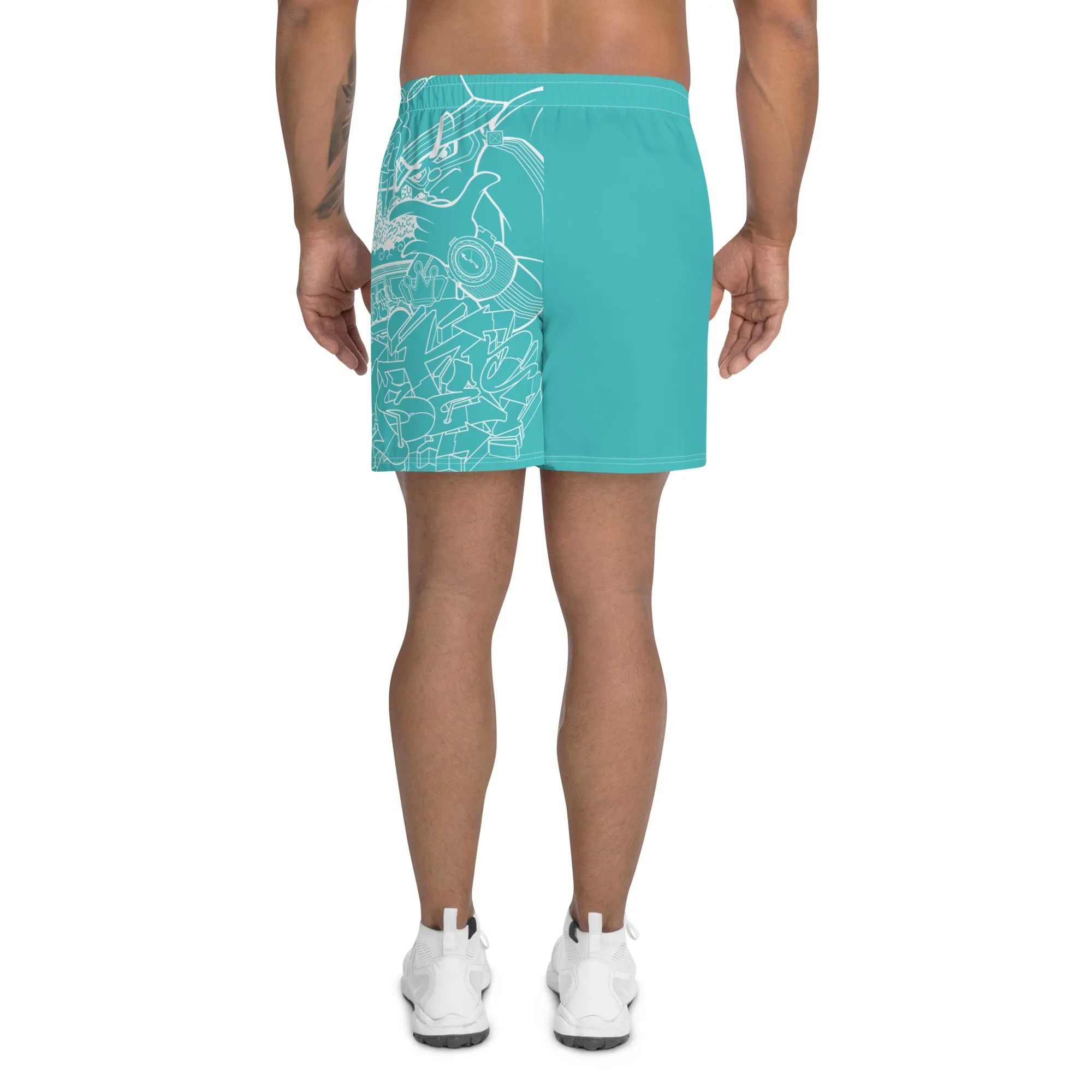 Unisex Graffiti Athletic Long Shorts - Turquoise Mix Script
