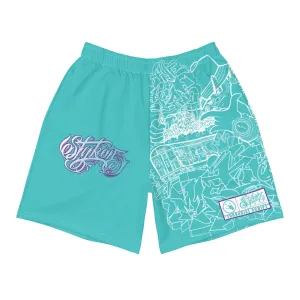 Unisex Graffiti Athletic Long Shorts - Turquoise Mix Script