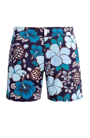 VILEBREQUIN Men Stretch Flat Belt Swim Shorts Tropical Turtles