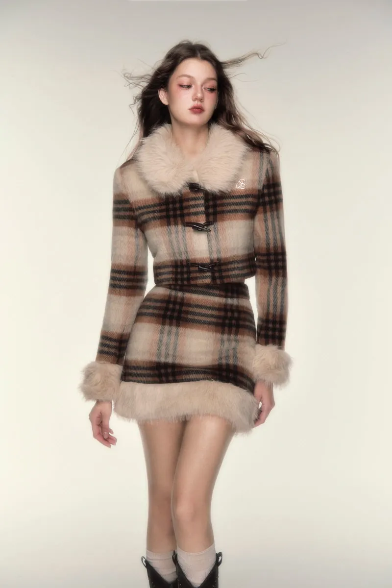 Vintage Check Wool Alpaca Coat / Skirt