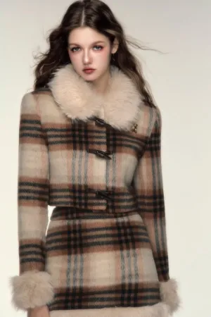 Vintage Check Wool Alpaca Coat / Skirt
