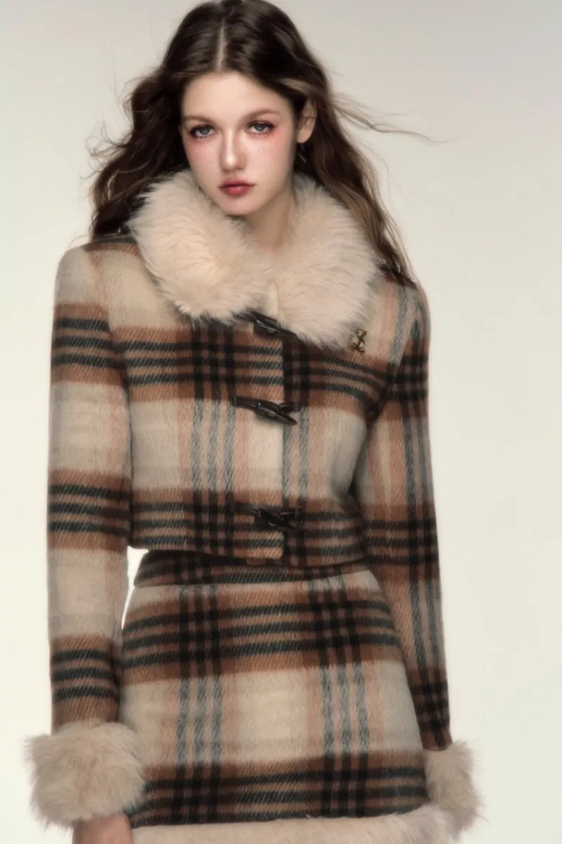 Vintage Check Wool Alpaca Coat / Skirt