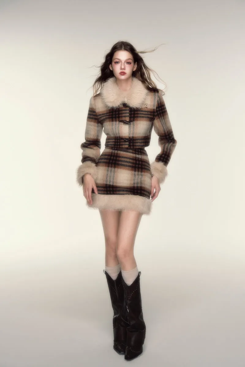 Vintage Check Wool Alpaca Coat / Skirt