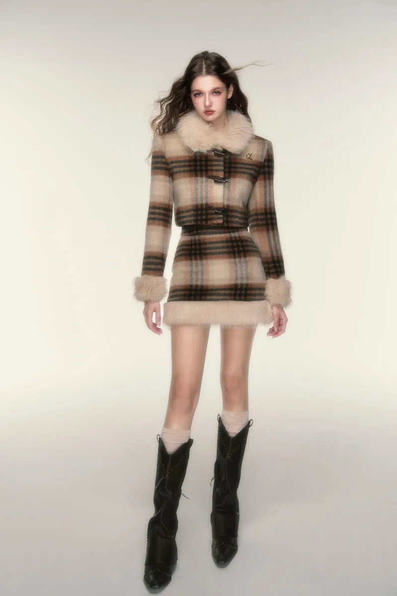 Vintage Check Wool Alpaca Coat / Skirt